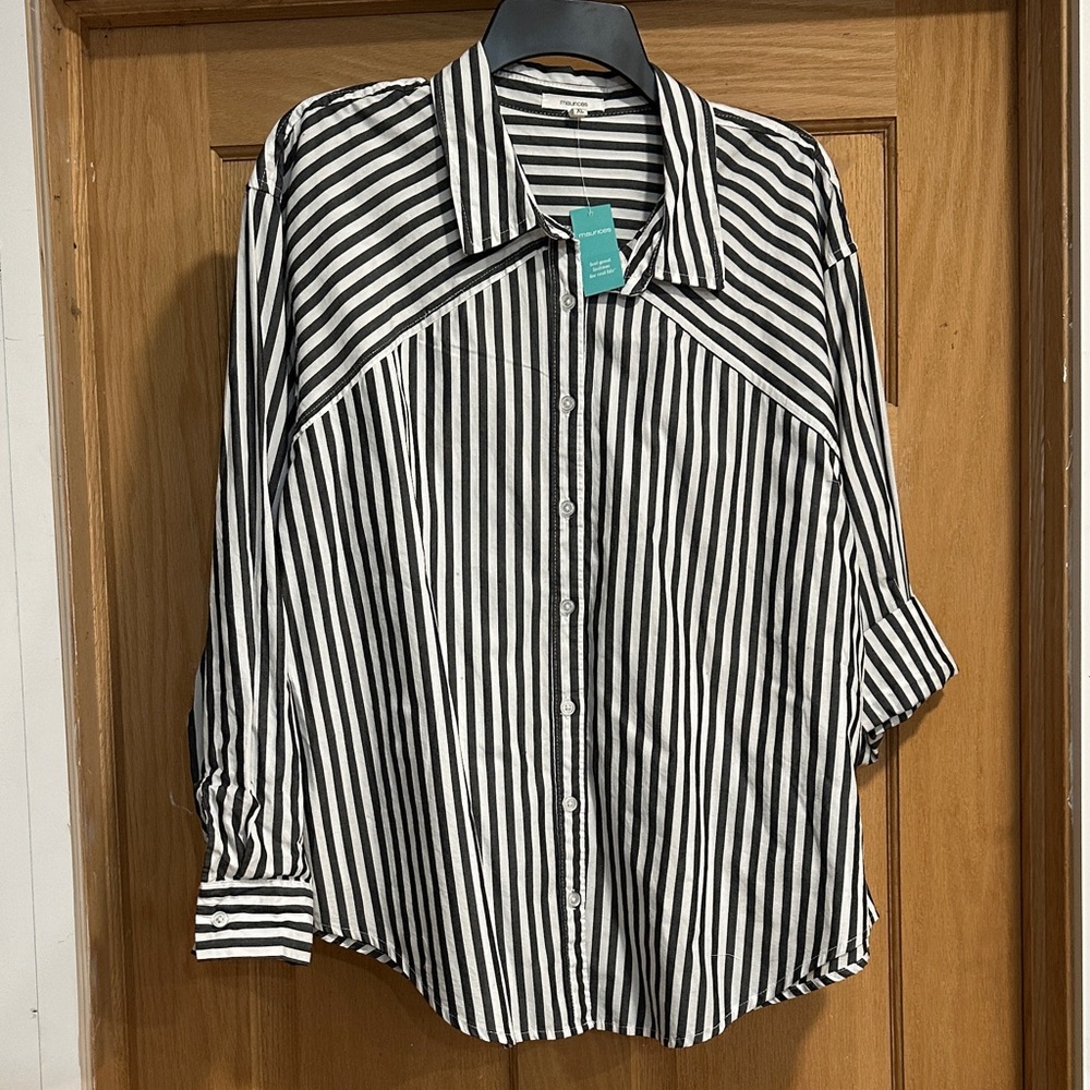 Maurices Black and White Striped Button Down Shirt